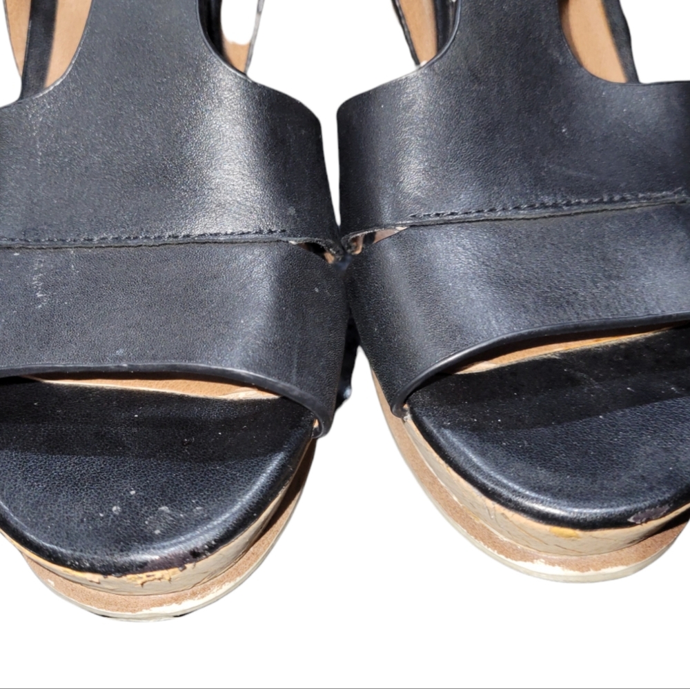 Susina Black Leather Wedge Sandals sz 7.5 - Picture 7 of 8